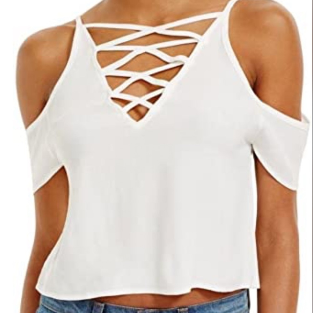 MINKPINK Keep Cool Crisscross-Neck Cold-Shoulder Crop Top